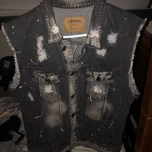 Carbon distressed black jean jacket vest